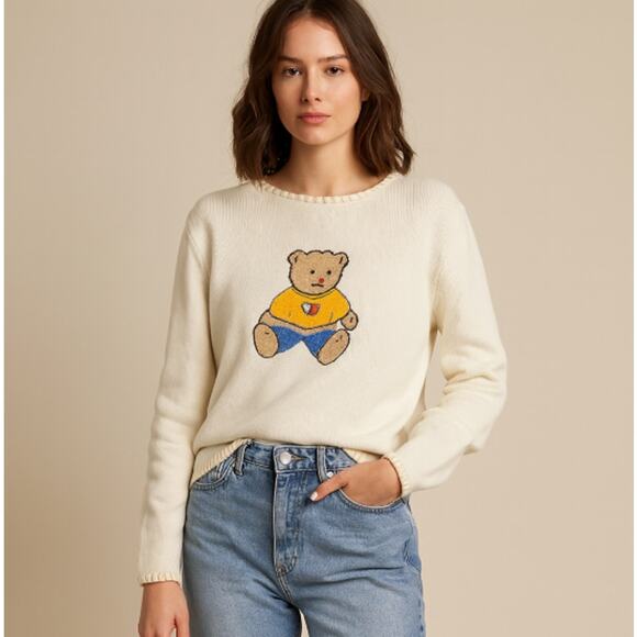 CC Hughes Sweaters - CC Hughes VTG SZ L Whip Stiched Cotton Blend Sweater With Embroidered Teddy Bear